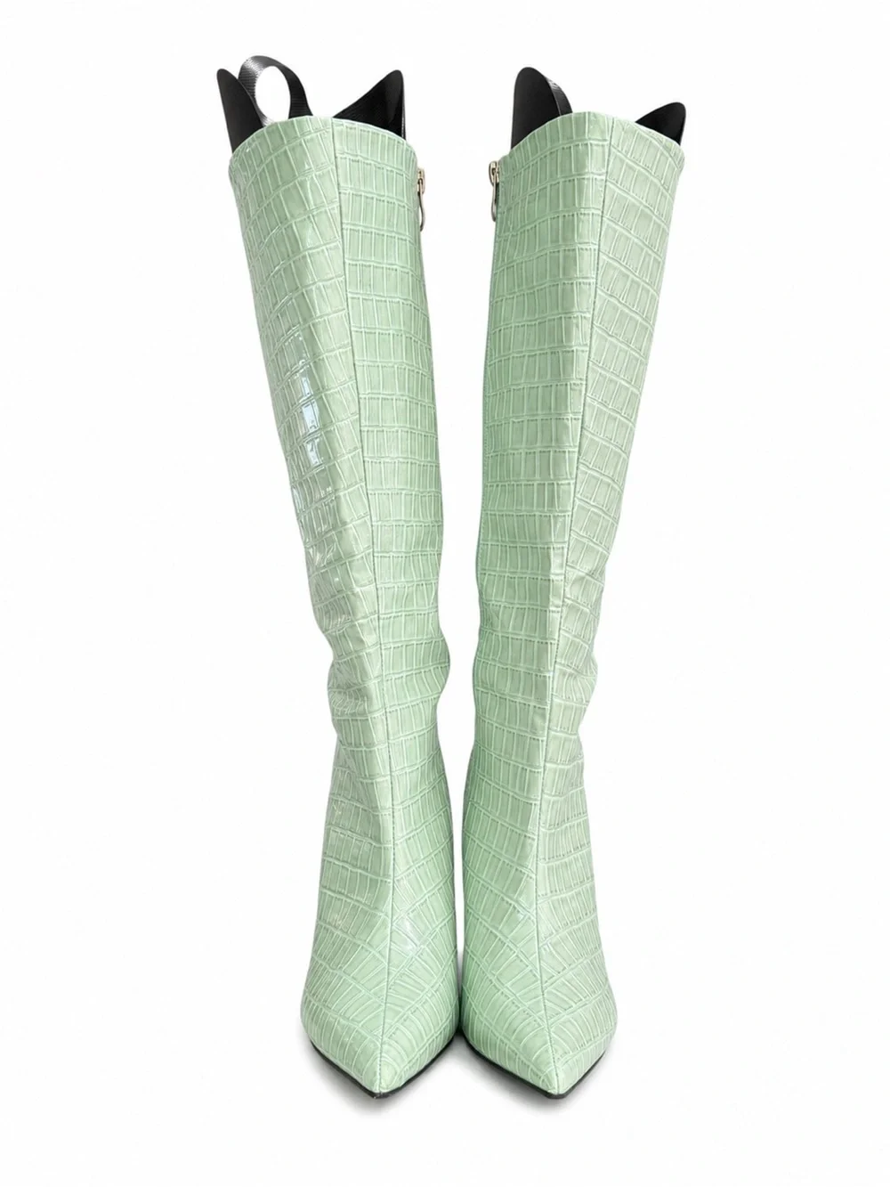 Mint Green Croc Embossed Knee High Boots Block Heel EU 37 US 6.5-7